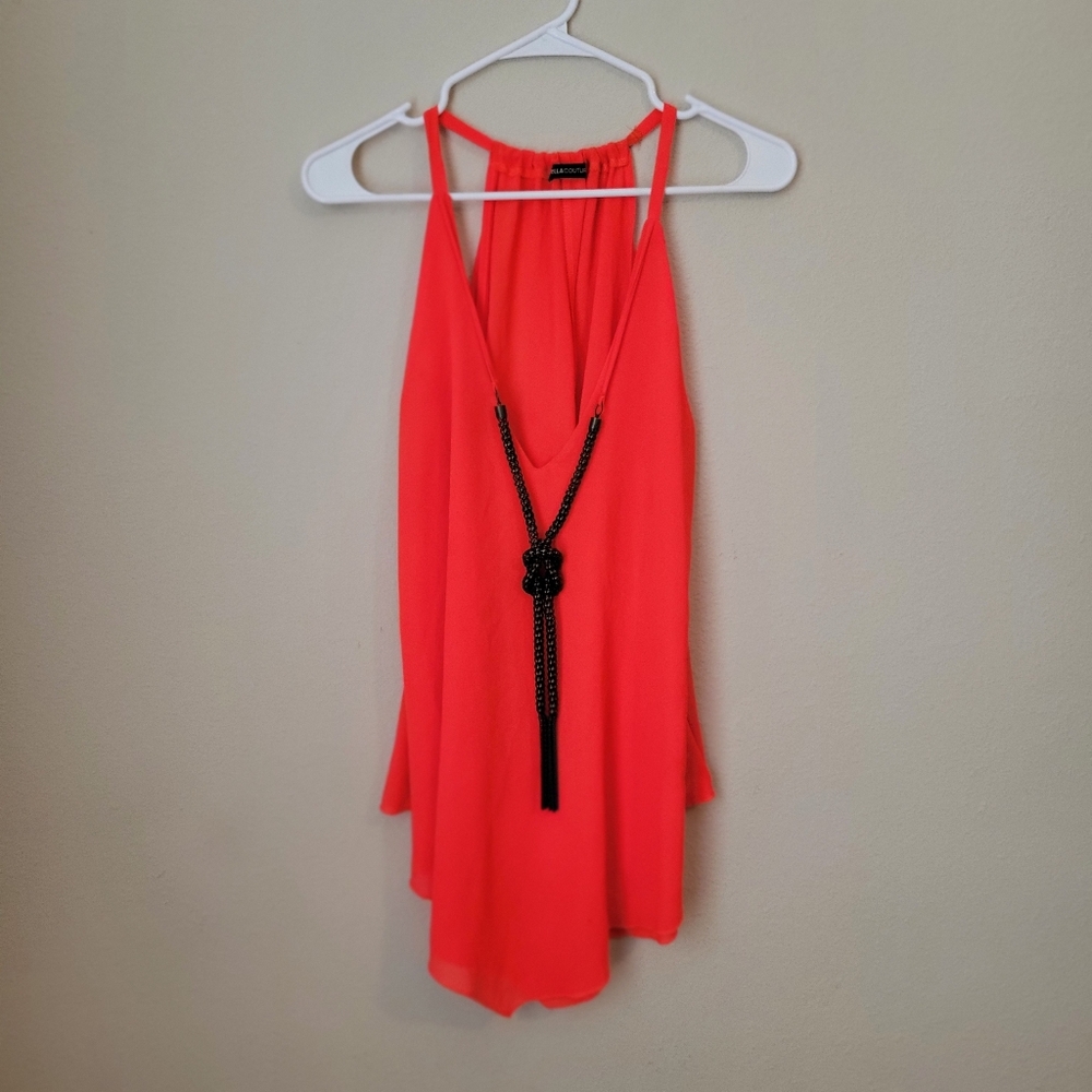 Coral Halter Top with Necklace Tassel Detail